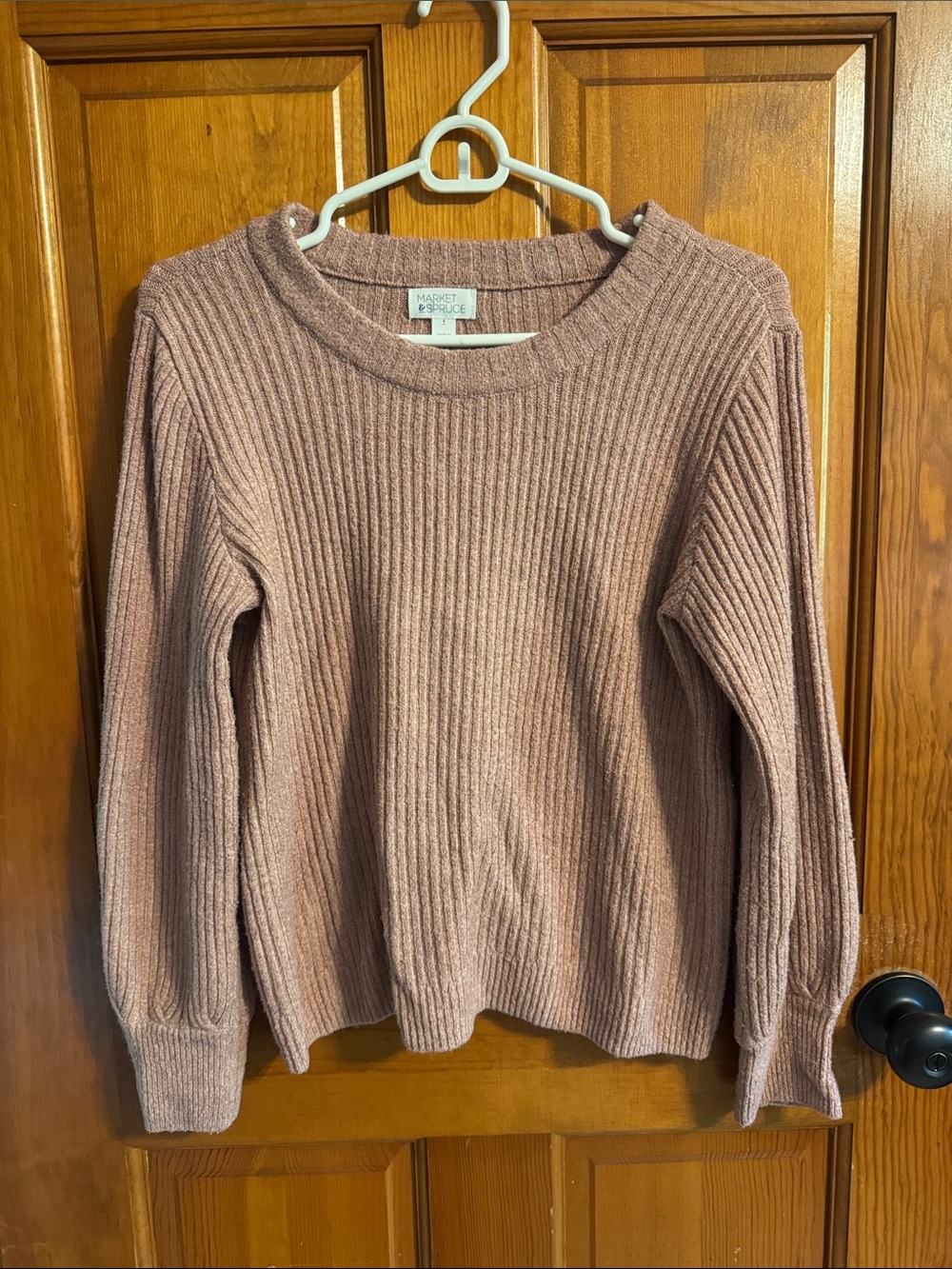 Market & Spruce Dusty Mauve Ribbed Crewneck Sweater